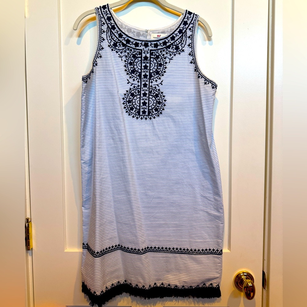 EUC Vineyard Vines Sleeveless Mini Dress with Embroidery & Fringe, Size 6
